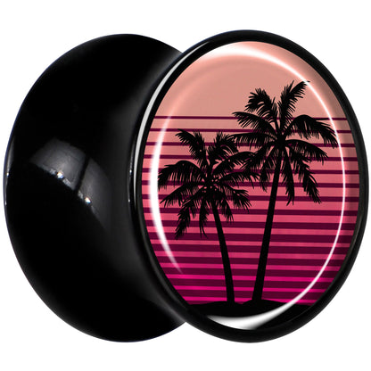 Palm Tree Retro Sunset Black Acrylic Saddle Plug Set by Onyx O