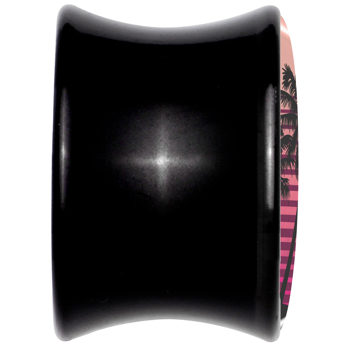 Palm Tree Retro Sunset Black Acrylic Saddle Plug Set by Onyx O