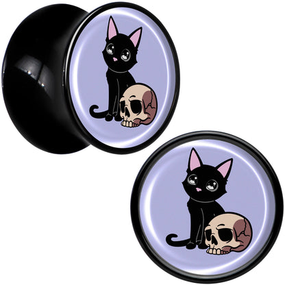 0G Skull Cat Black Acrylic Saddle Plug Set by Onyx O