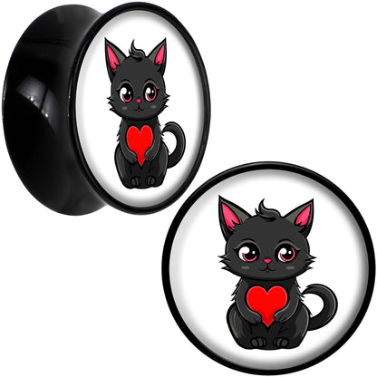 Valentine Cat Black Acrylic Saddle Plug Set by Onyx O