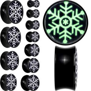 Glow in the Dark Holiday Snowflake Black Acrylic Saddle Plug Set by Onyx O