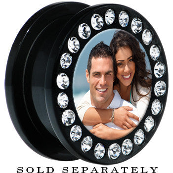 Black Acrylic Custom Photo Gem Screw Fit Plug - buy 2 for a pair