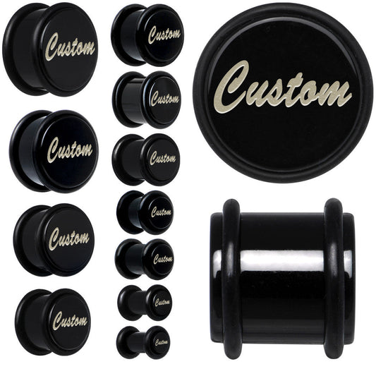 Custom No.2 Black Acrylic Personalized Plug - buy 2 for a pair