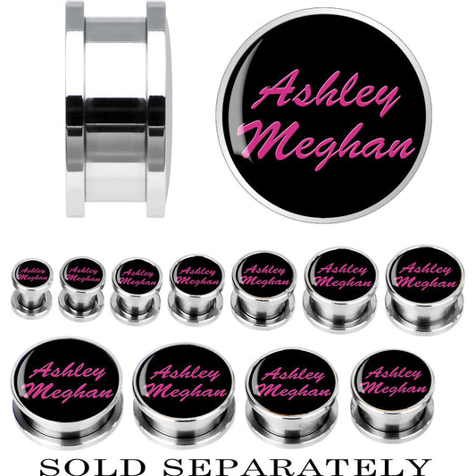 Custom No.2 Black Pink Steel Screw Fit Personalized Plug - buy 2 for a pair
