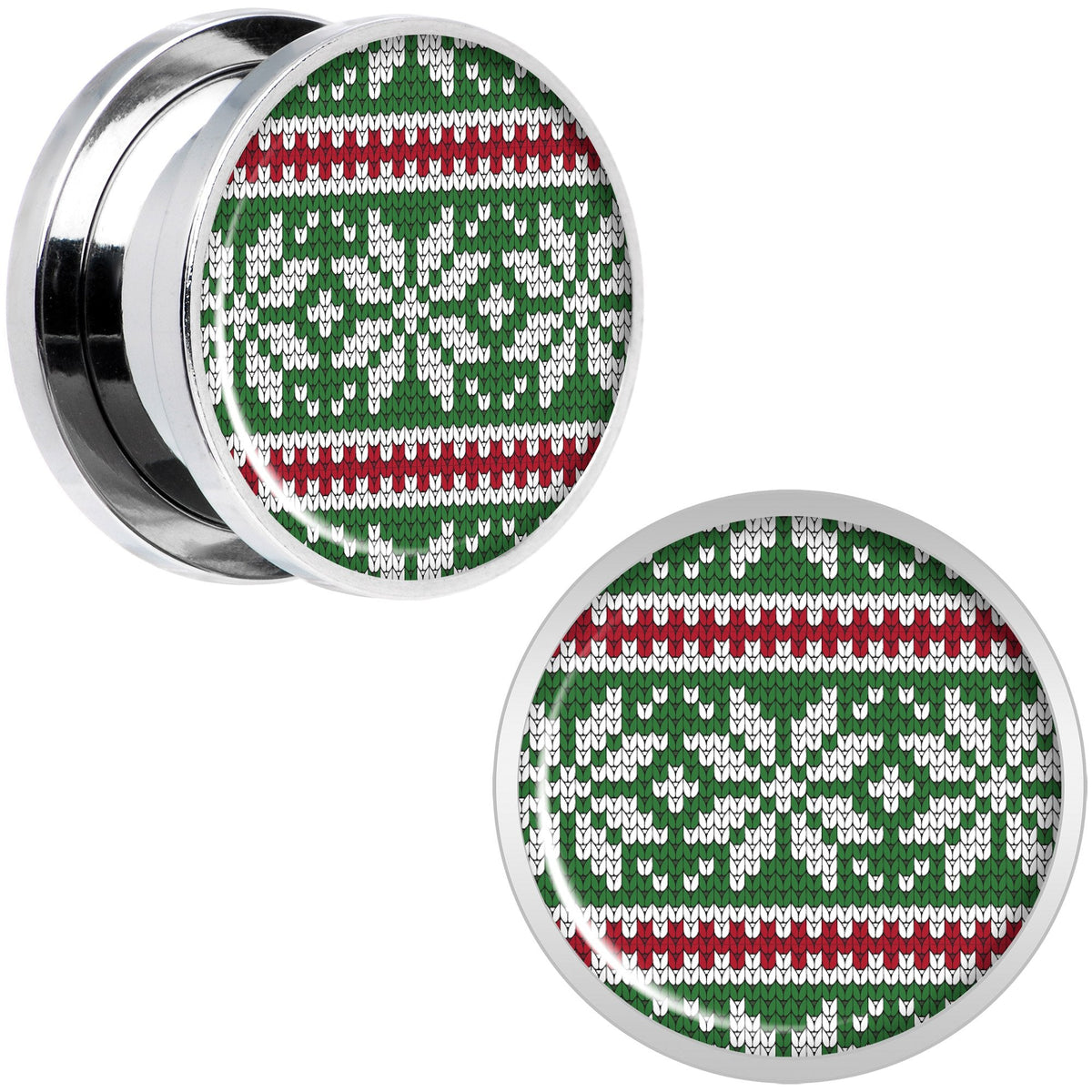 Green Red Christmas Sweater Screw Fit Plug Set Sizes 5mm to 20mm