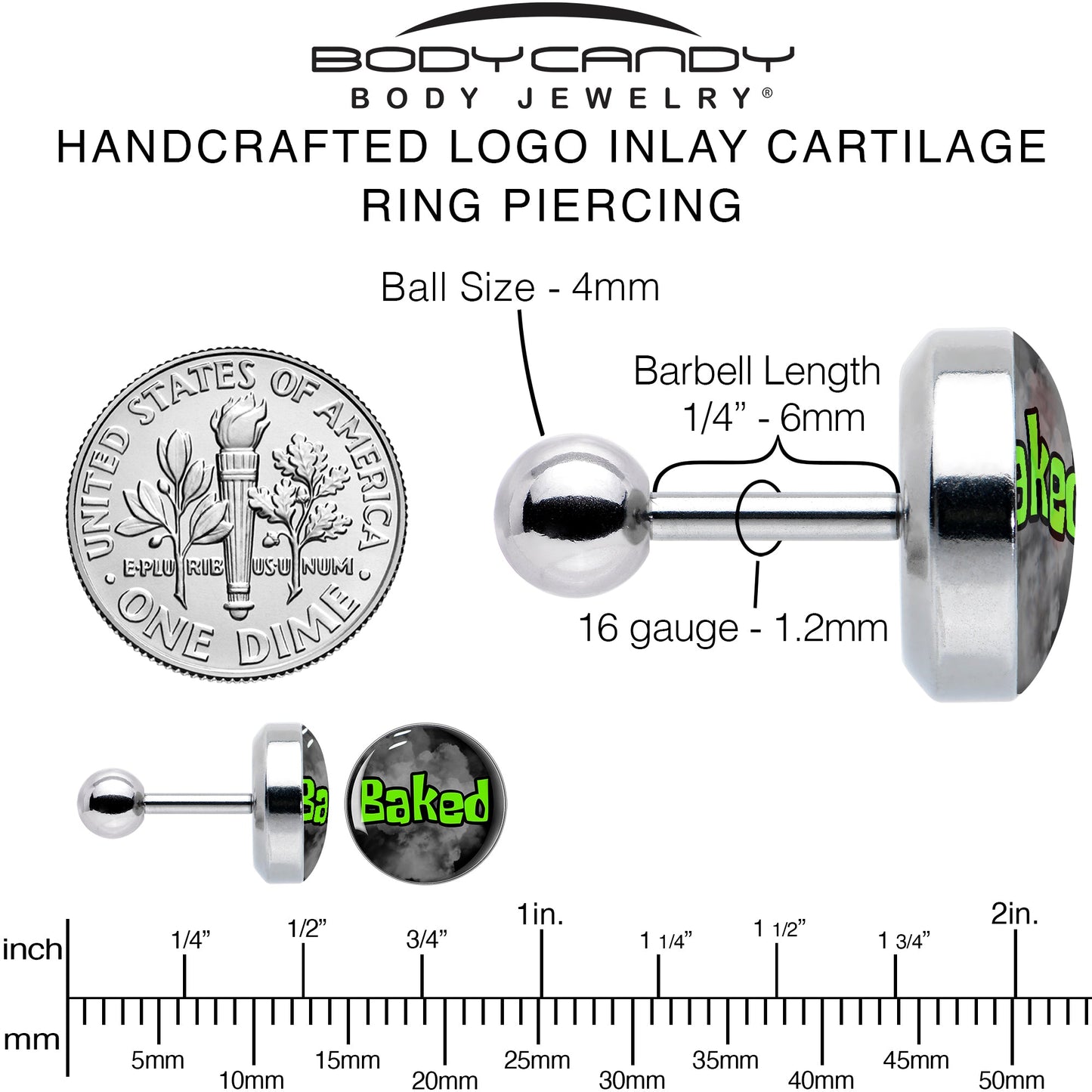 16G 1/4 Logo Baked Stoner Tragus Cartilage Earring by Onyx O