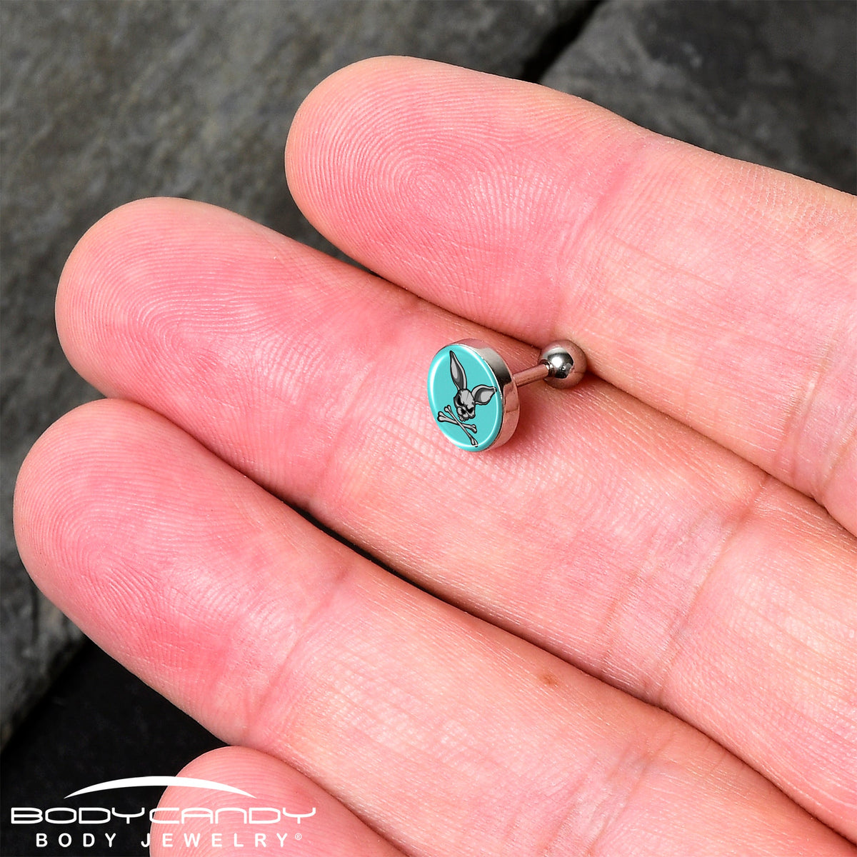 16G 1/4 Bunny and Crossbones Tragus Cartilage Earring by Onyx O