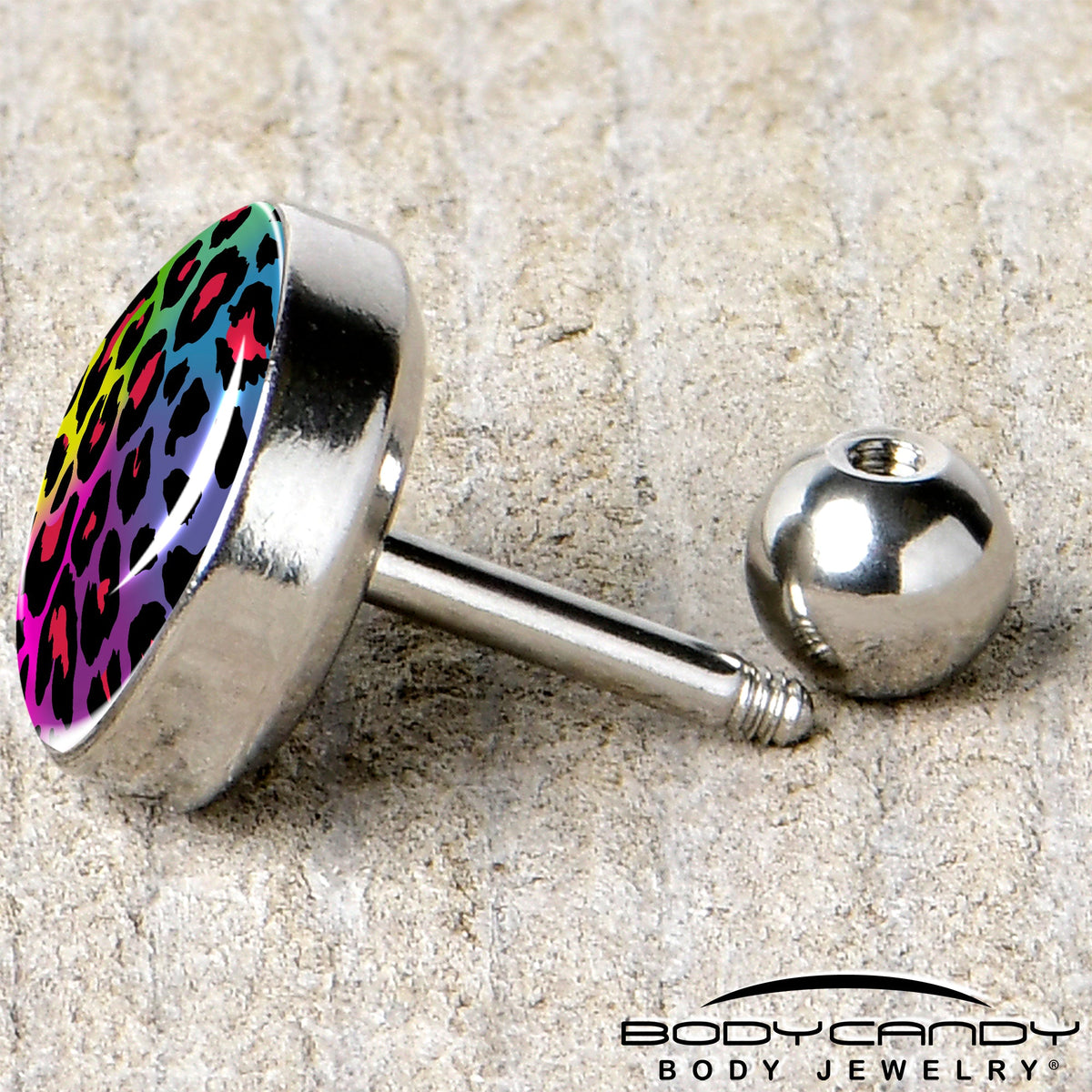 16G 1/4 Rainbow Cheetah Print Cartilage Tragus Earring by Onyx O