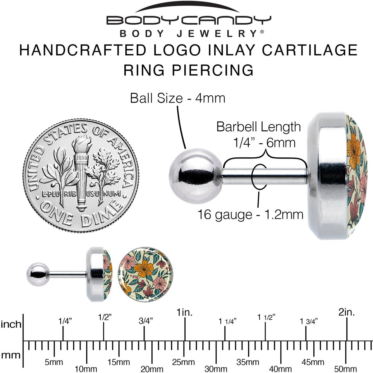 16G 1/4 Blossom Creation Wildflower Flowers Tragus Cartilage Earring by Onyx O