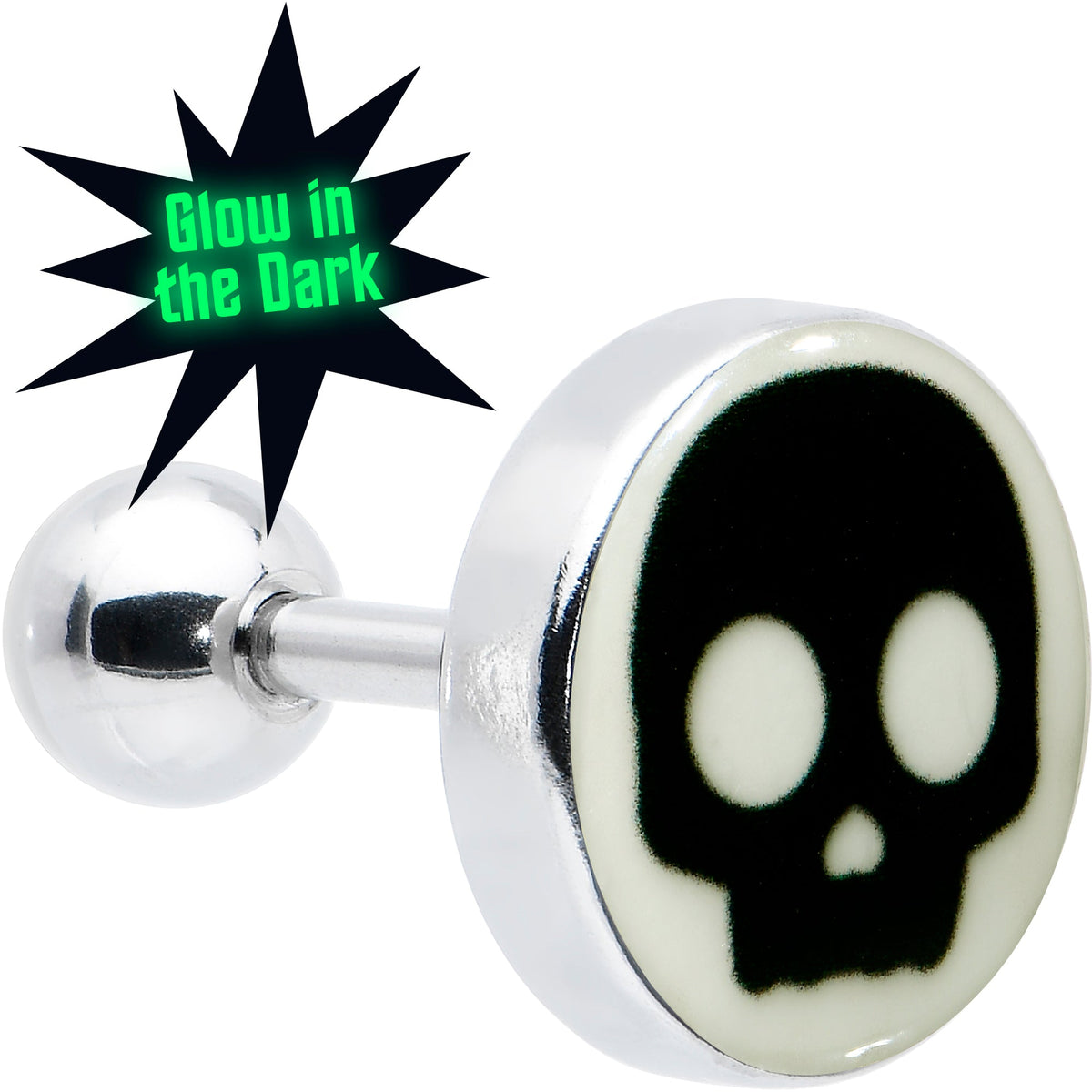 16G 1/4 Glow in the Dark Simple Skull Tragus Cartilage Earring by Onyx O
