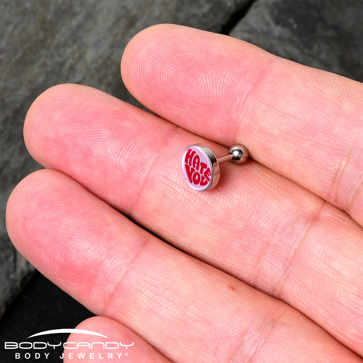 16G 1/4 Retro Text Hate You Tragus Cartilage Earring by Onyx O
