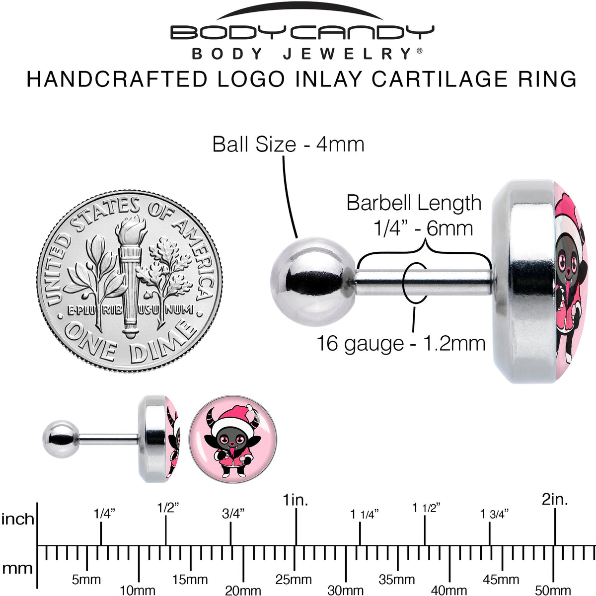 16G 1/4 Krampus Cutie Tragus Cartilage Earring by Onyx O
