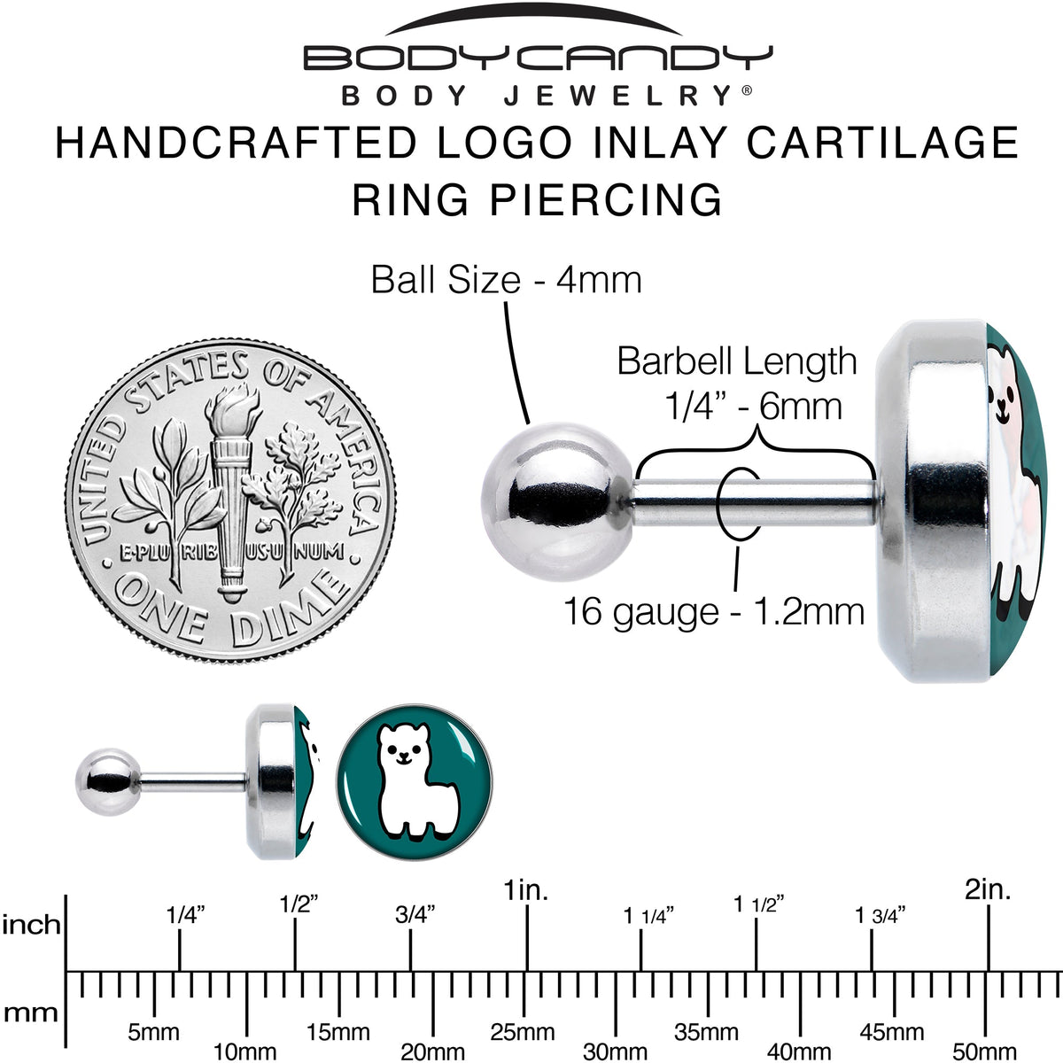 16G 1/4 White Llama Cartilage Tragus Earring by Onyx O