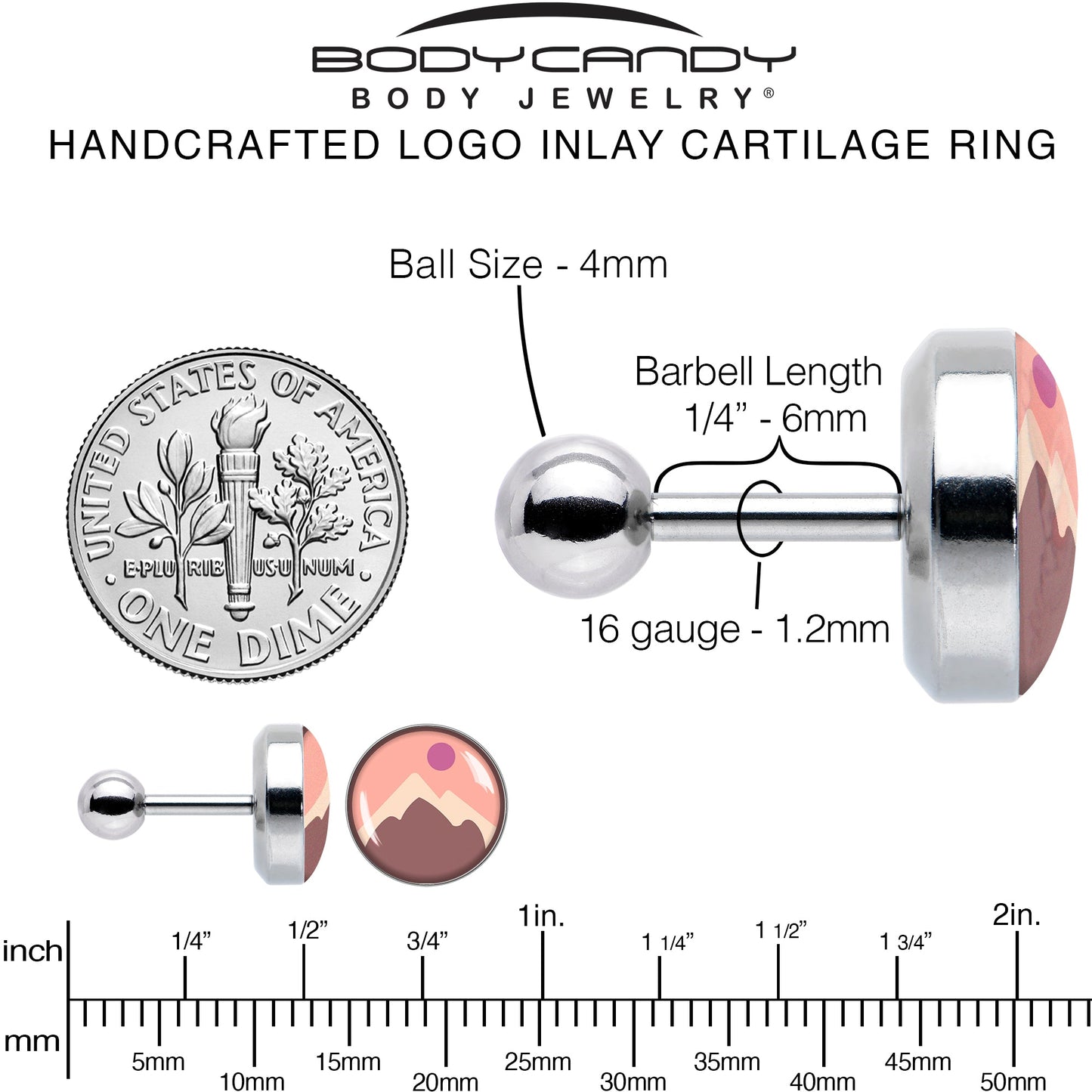 16G 1/4 Mountain Sunrise Tragus Cartilage Earring by Onyx O