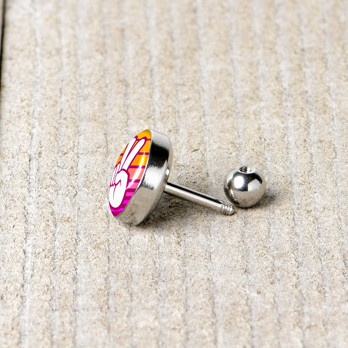 16G 1/4 Retro Stripes Peace Sign Fingers Cartilage Tragus Earring by Onyx O