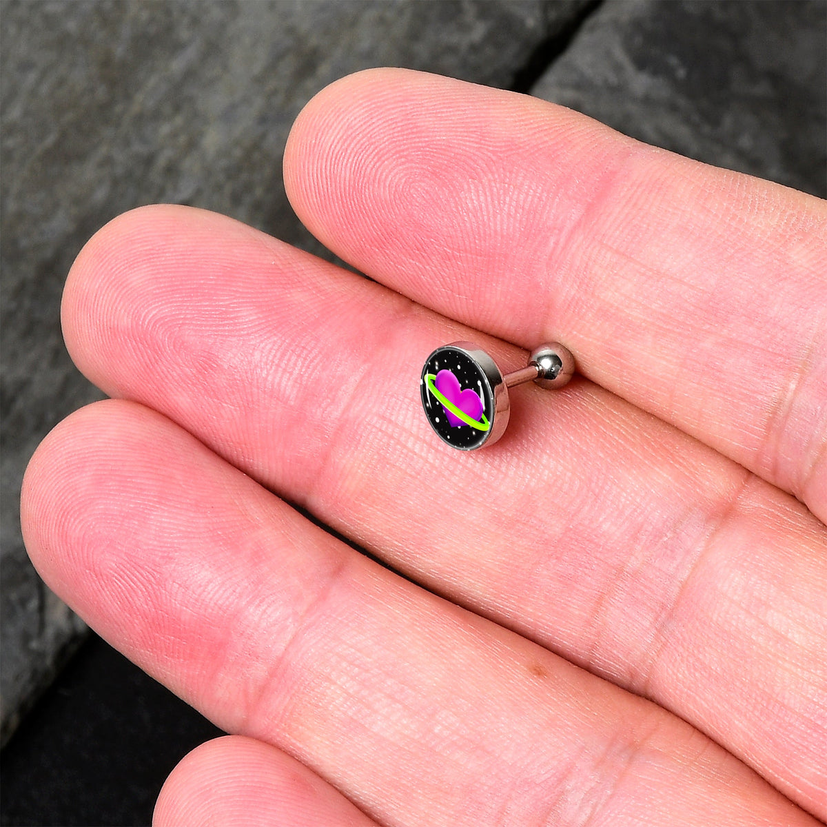 16G 1/4 Heart Planet Cartilage Tragus Earring by Onyx O