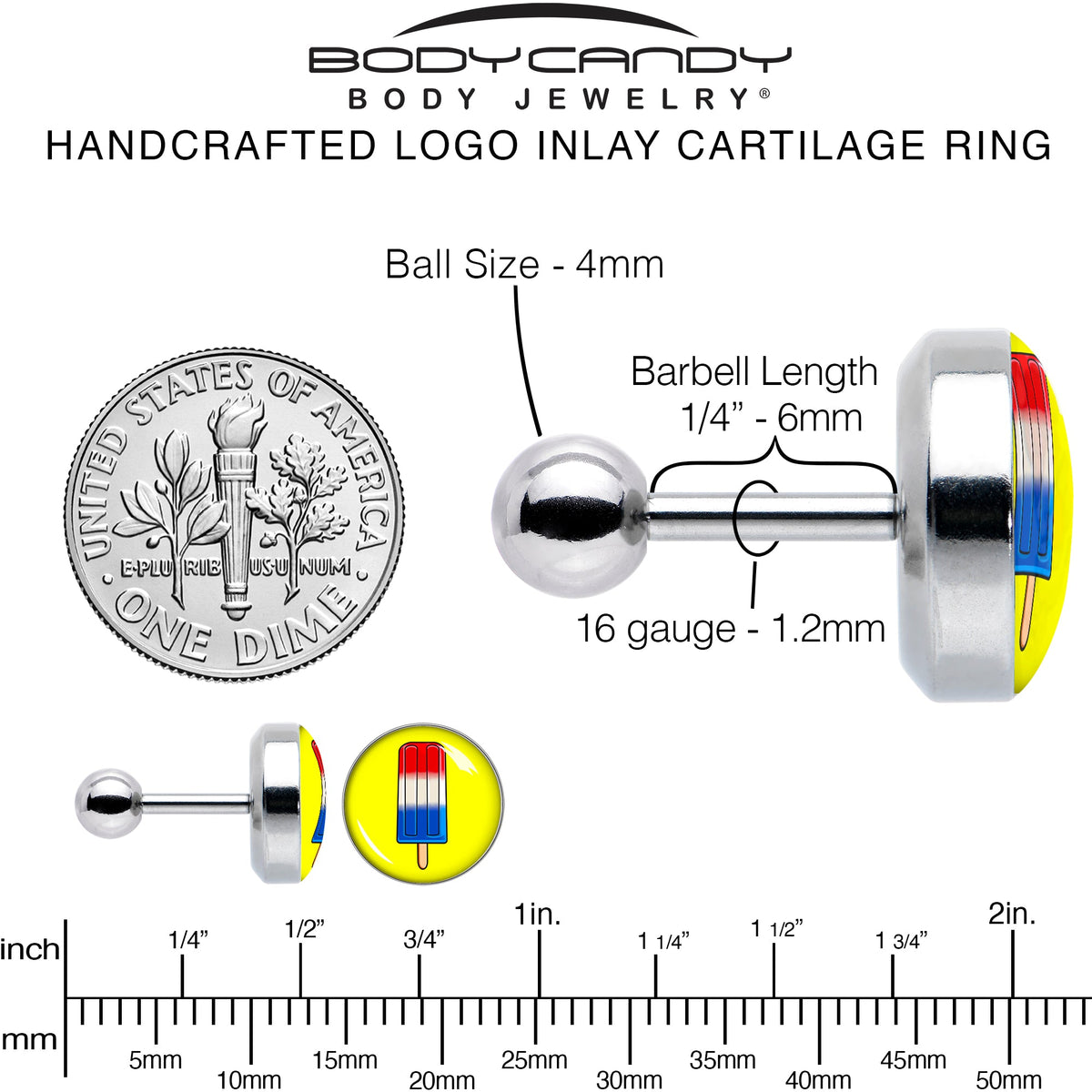 16G 1/4 Popsicle Treat Cartilage Tragus Earring by Onyx O