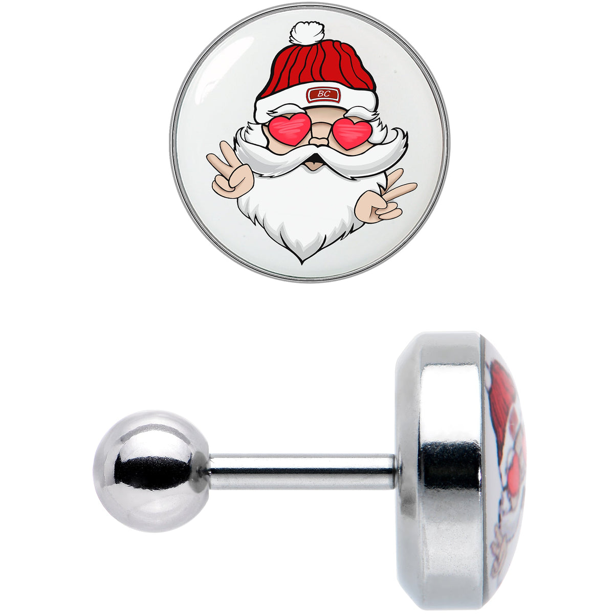 16G 1/4 Christmas Peace Love Santa Tragus Cartilage Earring by Onyx O