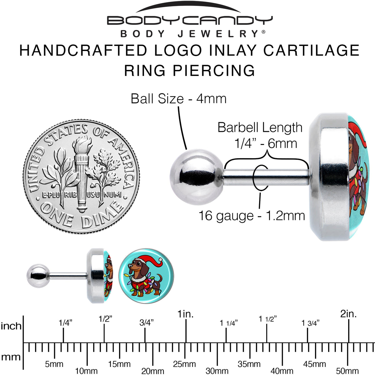 Christmas Holiday Weiner Dog Tragus Cartilage Earring by Onyx O
