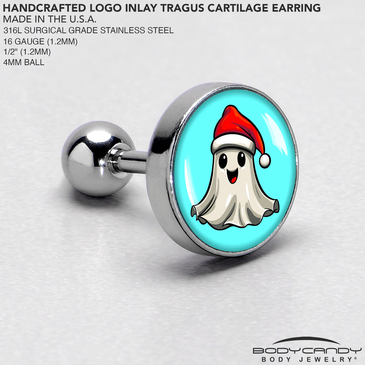 16G 1/4 Holiday Christmas Spirit Ghost Tragus Cartilage Earring by Onyx O