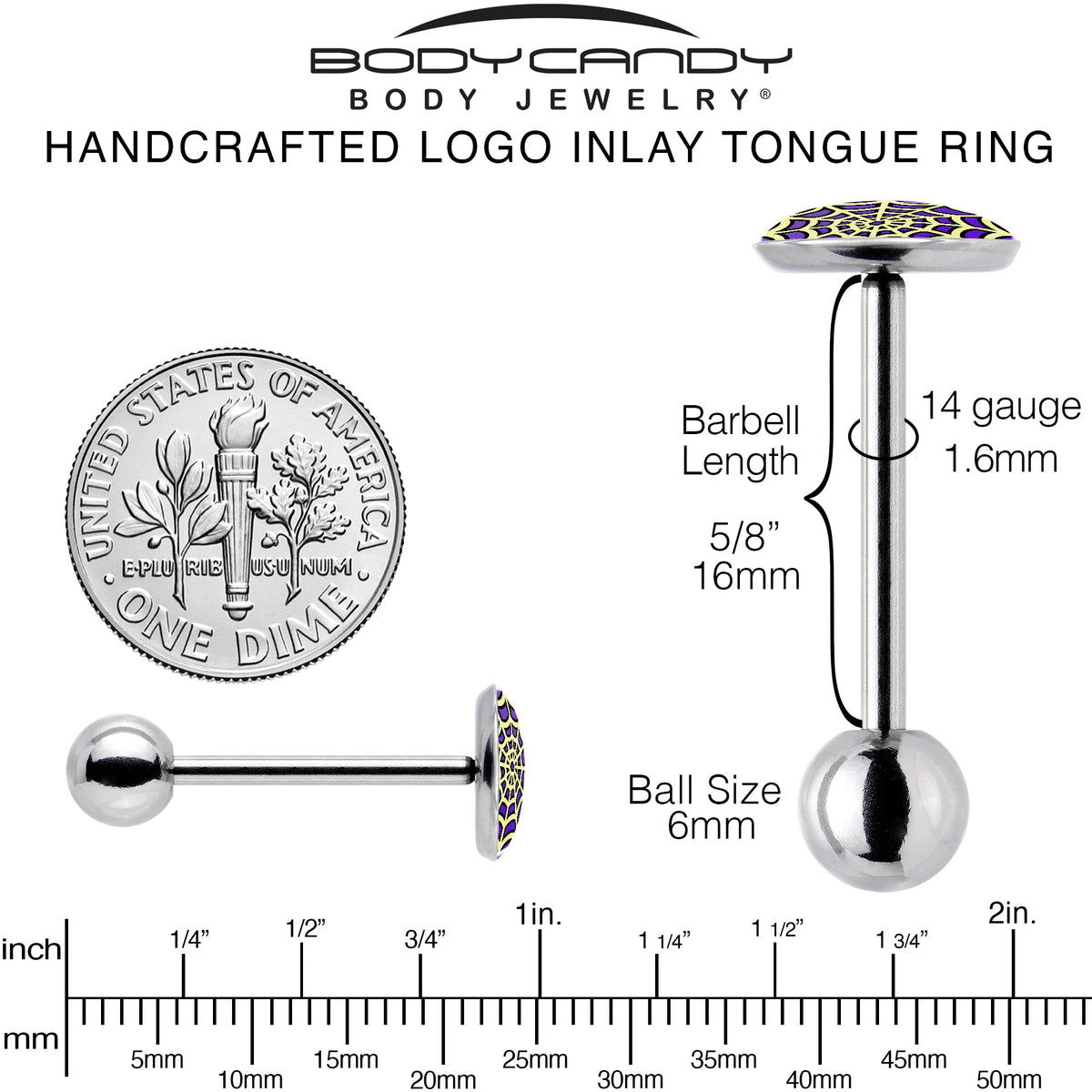 Two Tone Spider Web Barbell Tongue Ring by Onyx O