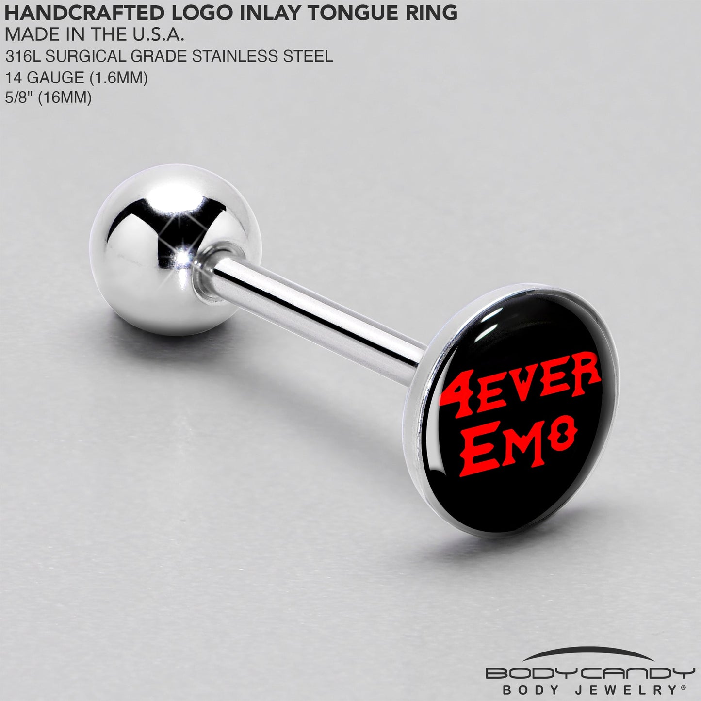 Black Red 4 Ever Emo Barbell Tongue Ring by Onyx O