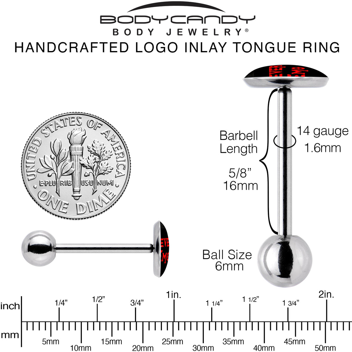 Black Red 4 Ever Emo Barbell Tongue Ring by Onyx O