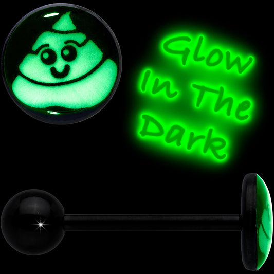 Glow in the Dark Black Anodized Poop Barbell Tongue Ring by Onyx O