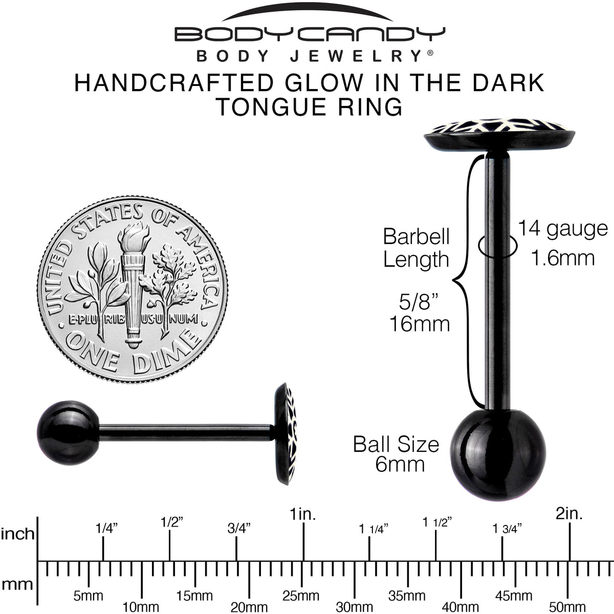Black Glow in the Dark Holiday Snowflake Tongue Ring by Onyx O