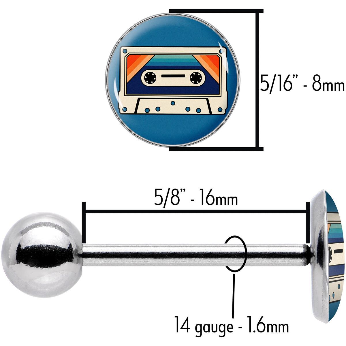 Retro Cassette Tape Barbell Tongue Ring by Onyx O