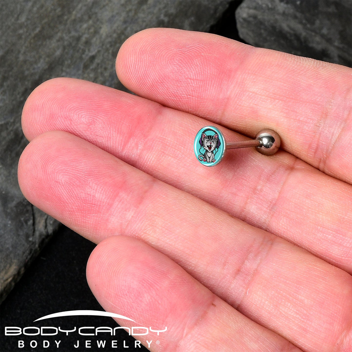 Heavy Metal Kitty Cat Barbell Tongue Ring by Onyx O