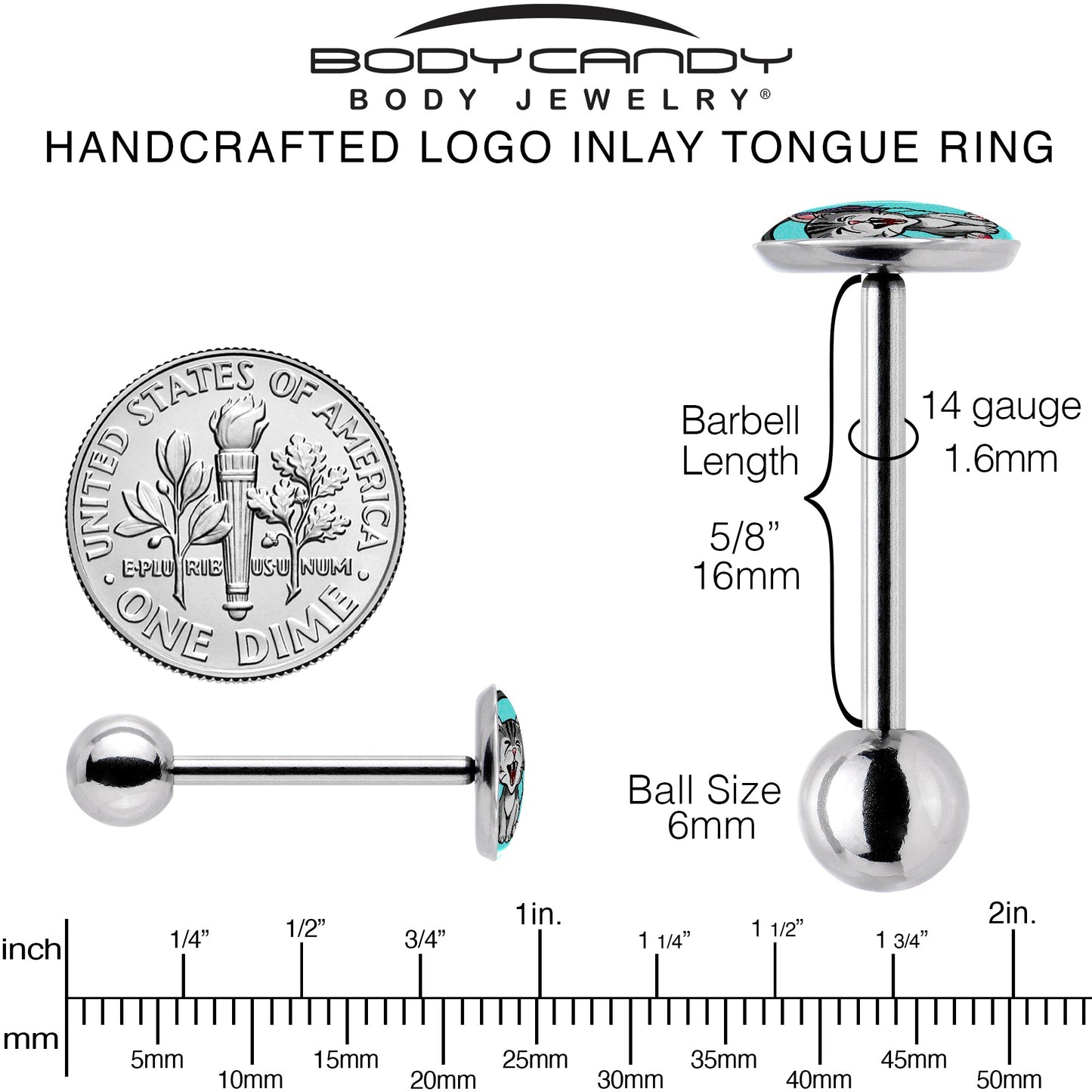 Heavy Metal Kitty Cat Barbell Tongue Ring by Onyx O