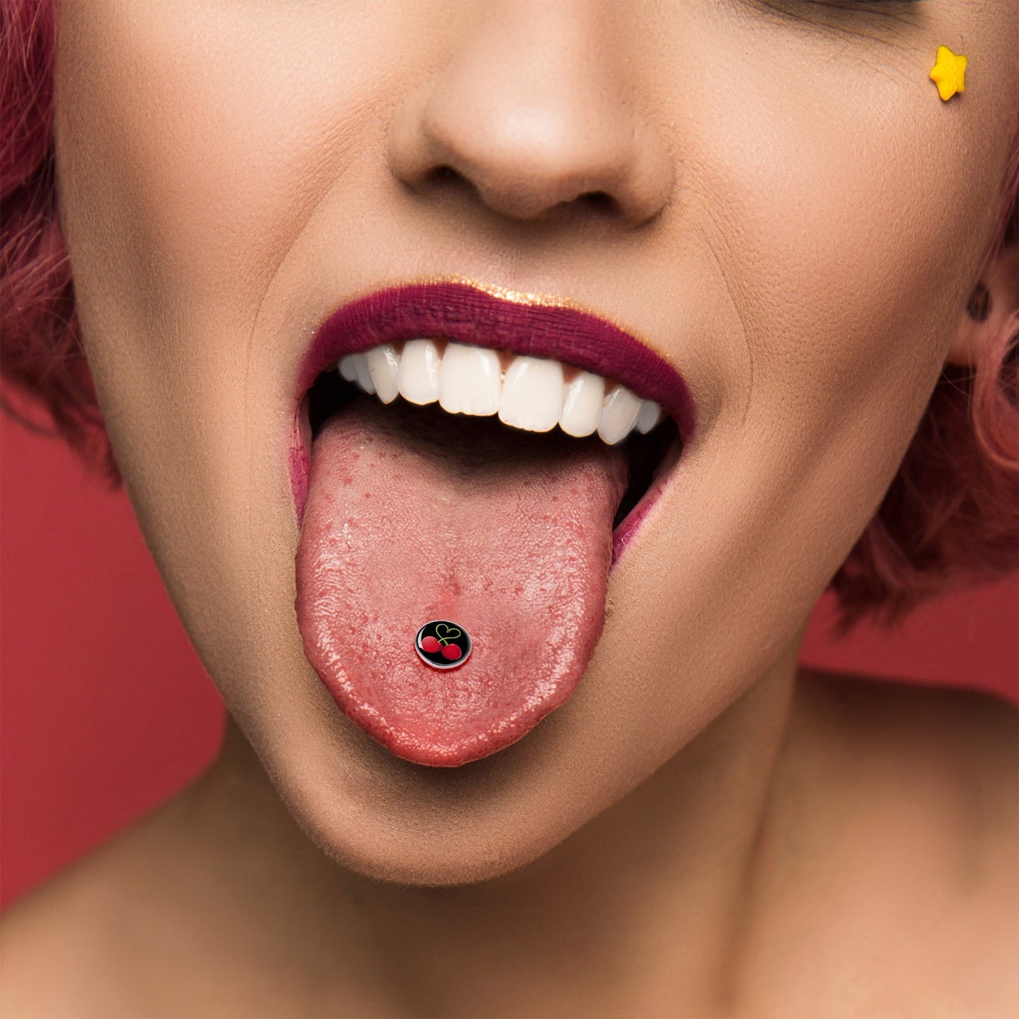 Cherry Heart Barbell Tongue Ring by Onyx O