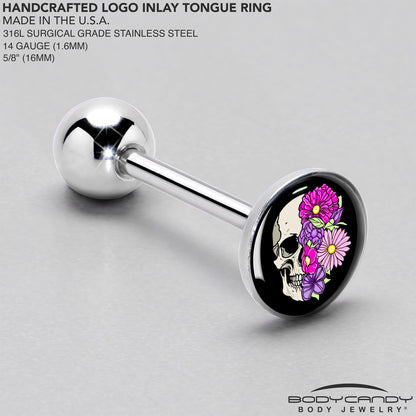Floral Flowers Skull Barbell Tongue Ring by Onyx O