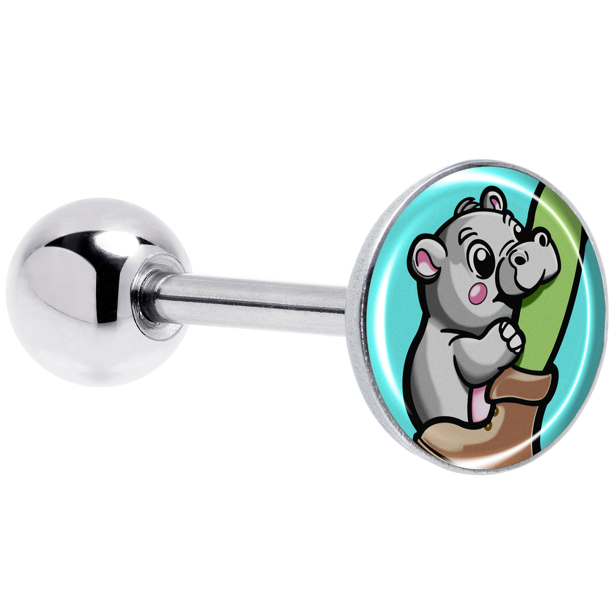 Cute Biting Baby Hippo Barbell Tongue Ring