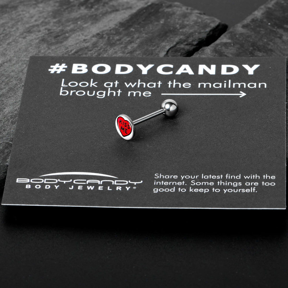 Kiss Me Candy Heart Barbell Tongue Ring by Onyx O