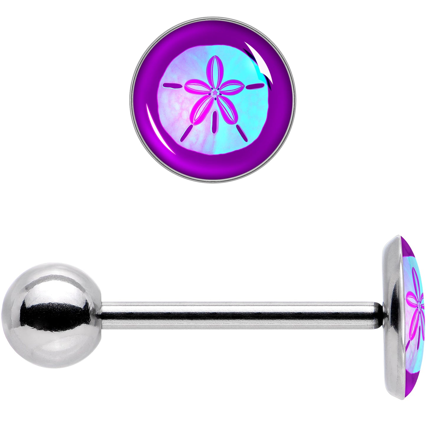 Purple Nautical Sand Dollar Barbell Tongue Ring by Onyx O