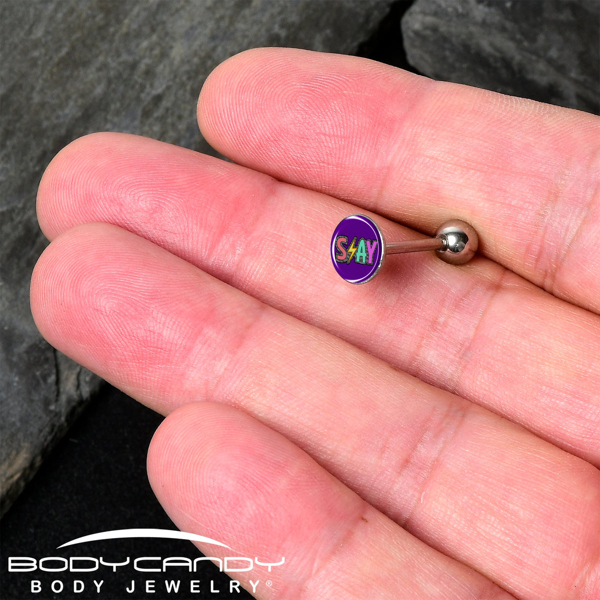 Colorful Lighting SLAY Barbell Tongue Ring by Onyx O