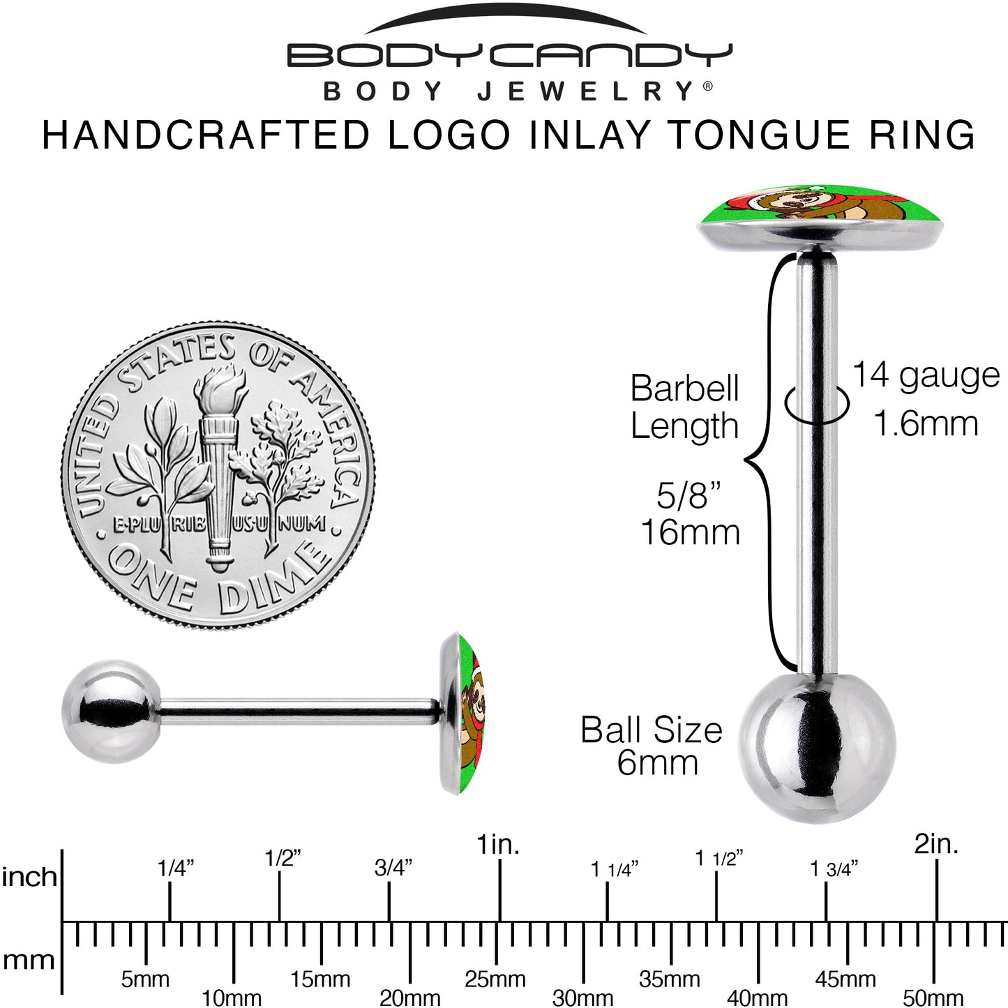 Santa Sloth Holiday Barbell Tongue Ring by Onyx O