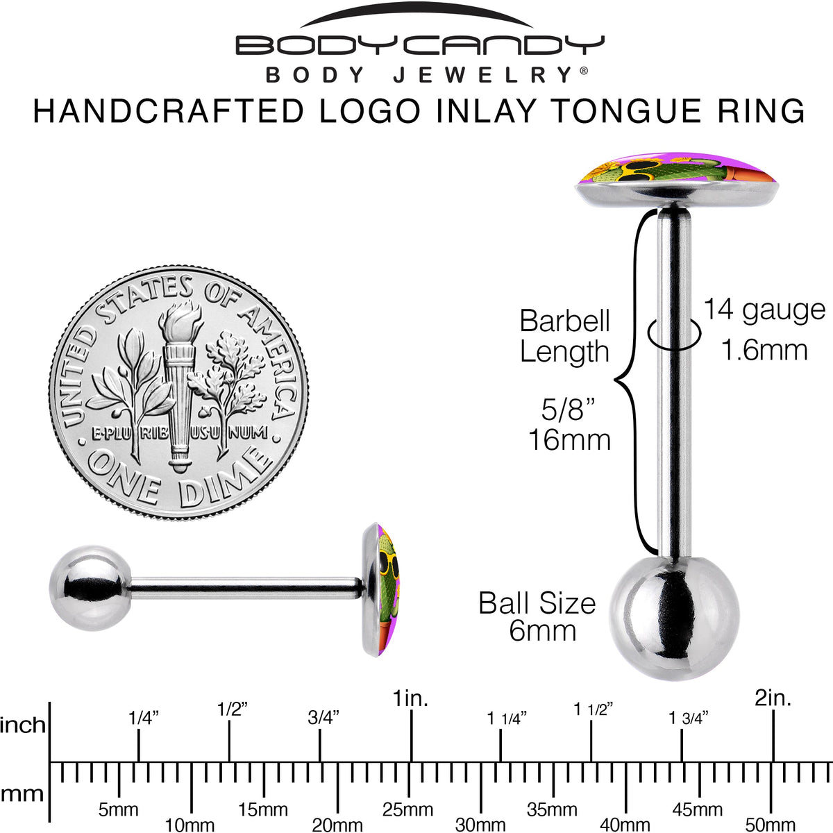 Sunflower Cactus Barbell Tongue Ring by Onyx O