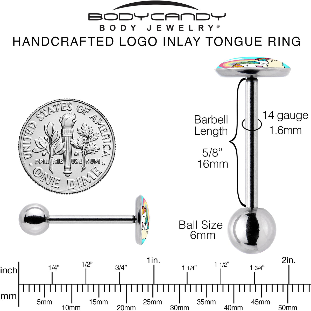 Rainbow Unicorn Barbell Tongue Ring by Onyx O
