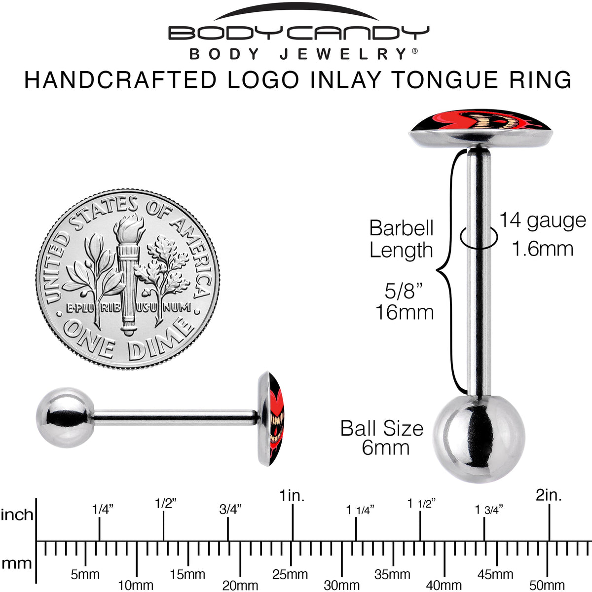 Valentine Heart Vampire Barbell Tongue Ring