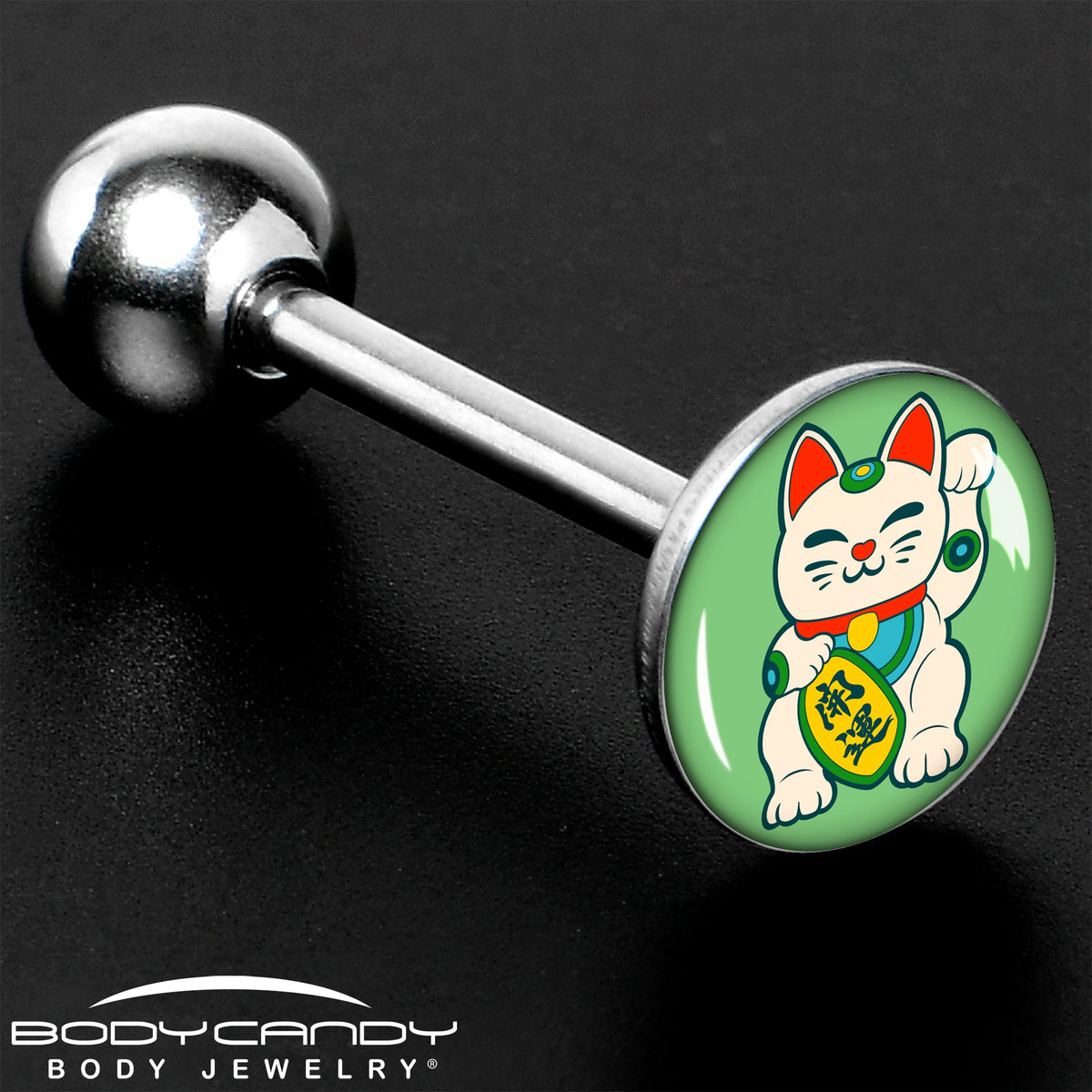 Waving Cat Barbell Tongue Ring by Onyx O