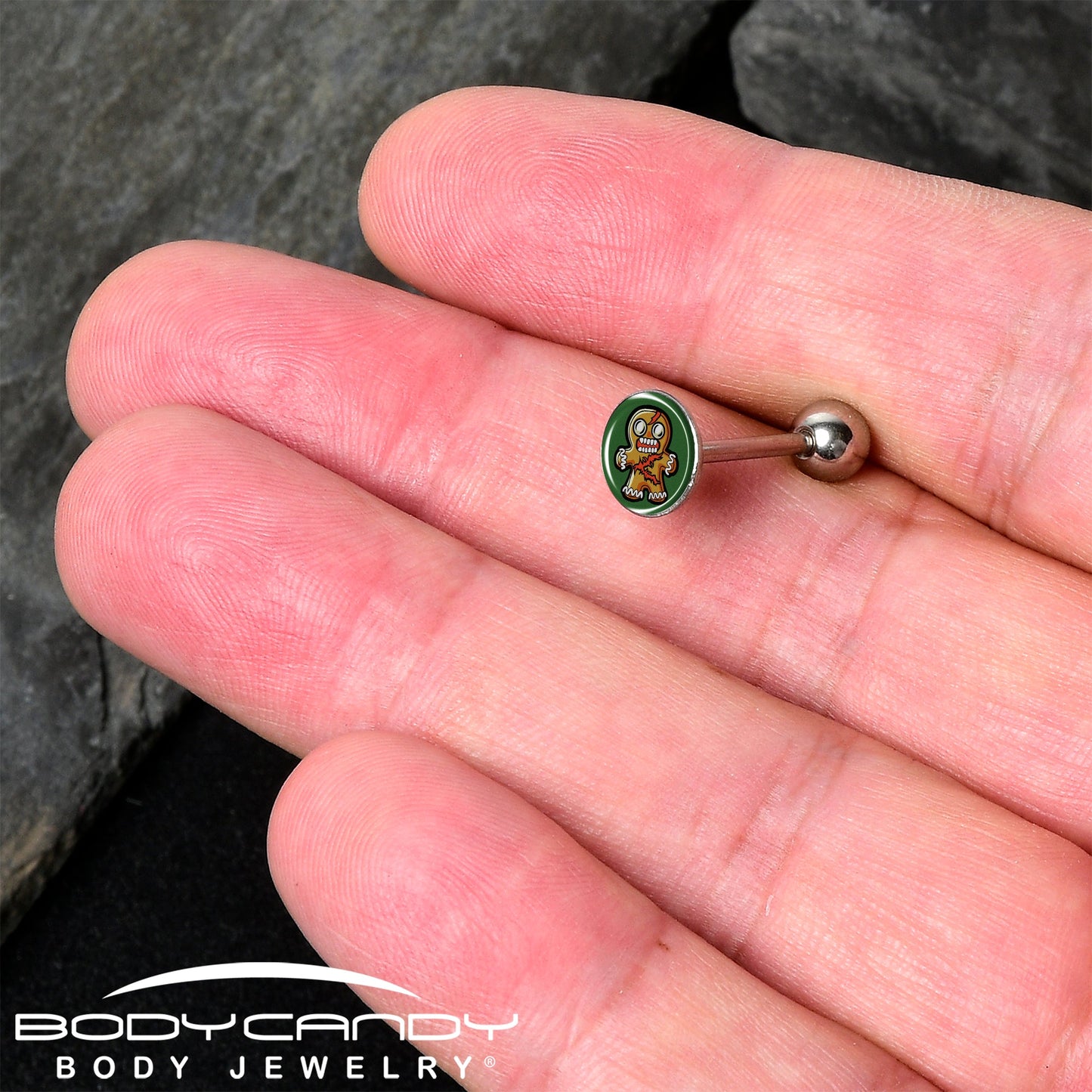 Christmas Holiday Zombie Gingergread Man Barbell Tongue Ring by Onyx O