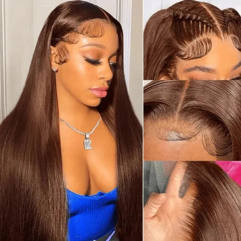 Chocolate Brown Straight Lace Closure Wig | Wear and Go | Glueless | Pre-Plucked | Brazilian Virgin Hair