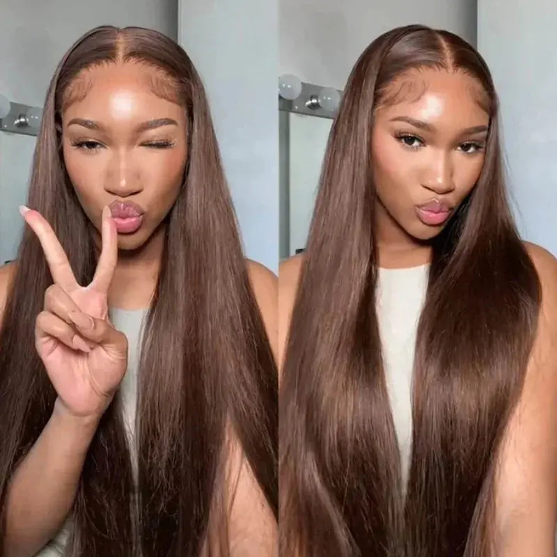 Chocolate Brown Straight Lace Closure Wig | Wear and Go | Glueless | Pre-Plucked | Brazilian Virgin Hair