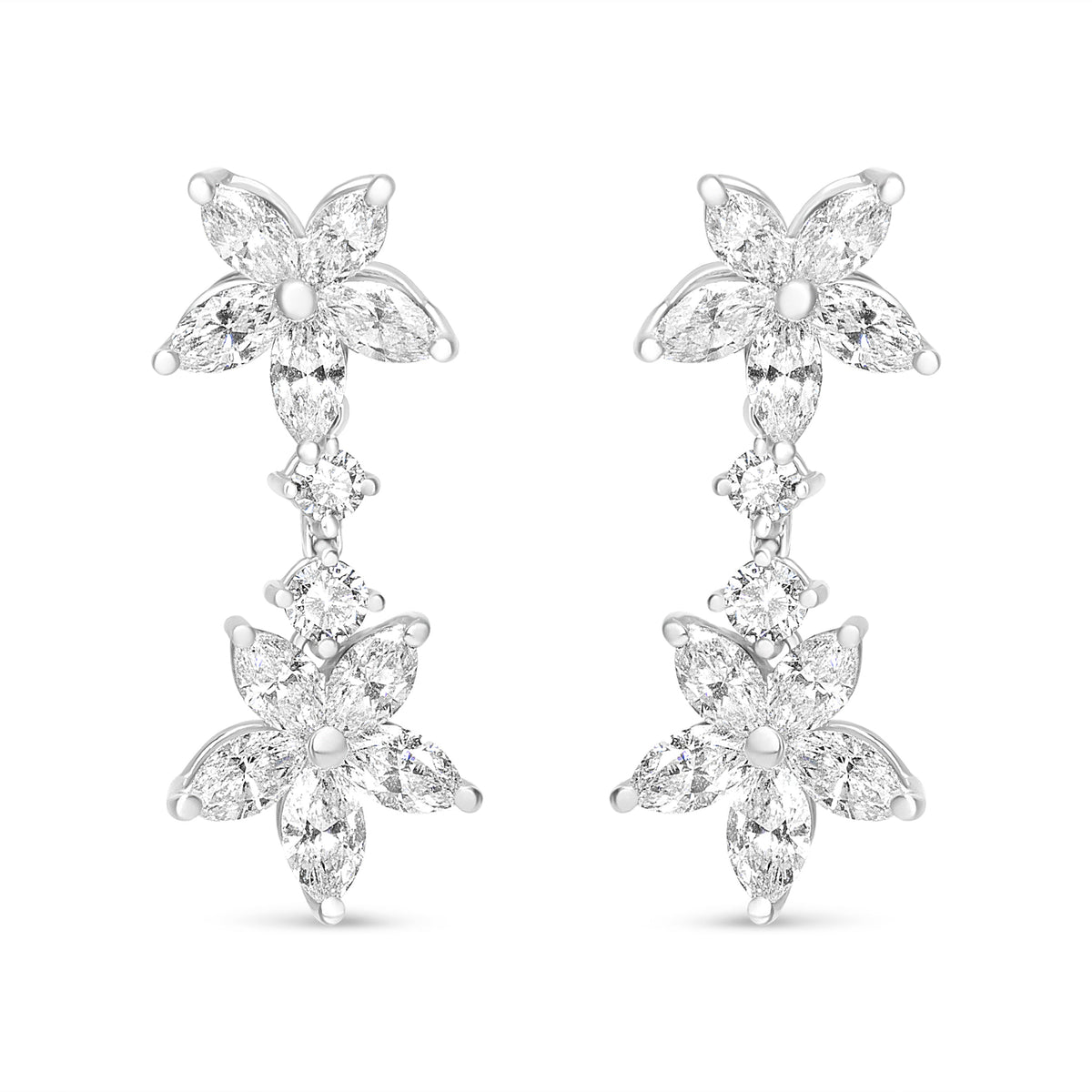 18k White Gold 6.0 Cttw Marquise Diamond Floral Dangle Drop Earrings (E-F Color, VS1-VS2 Clarity)