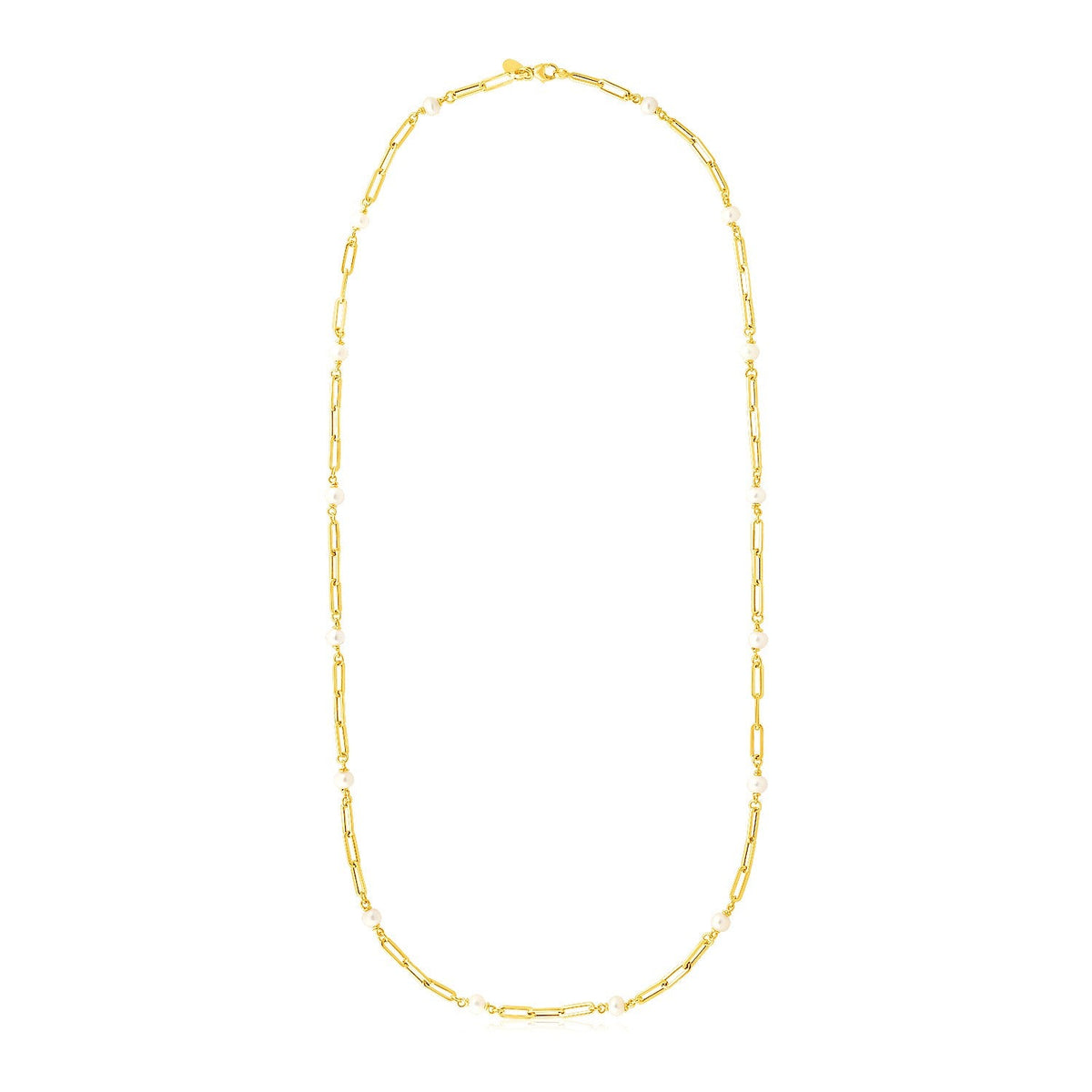 14k Yellow Gold Paperclip Chain and Pearl Necklace
