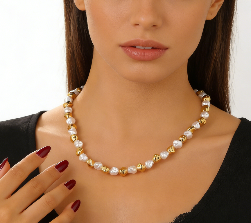 Light Luxury Irregular Metal & Faux Pearl Necklace