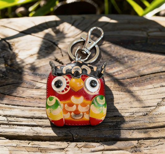 Cute Handmade Leather Owl Keychain